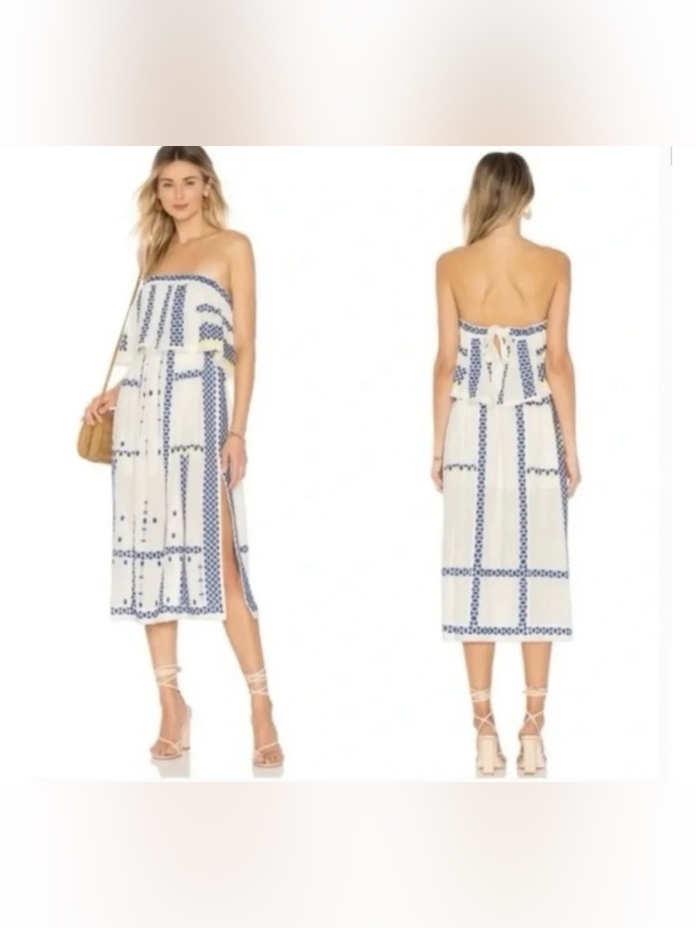 Free People Cream Strapless Dress with Blue and Yellow Embroidery